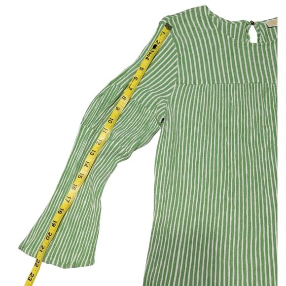 Michael Michael Kors Green & White Striped Long-Sleeve Blouse XL Cotton Blend Wo - Picture 5 of 10